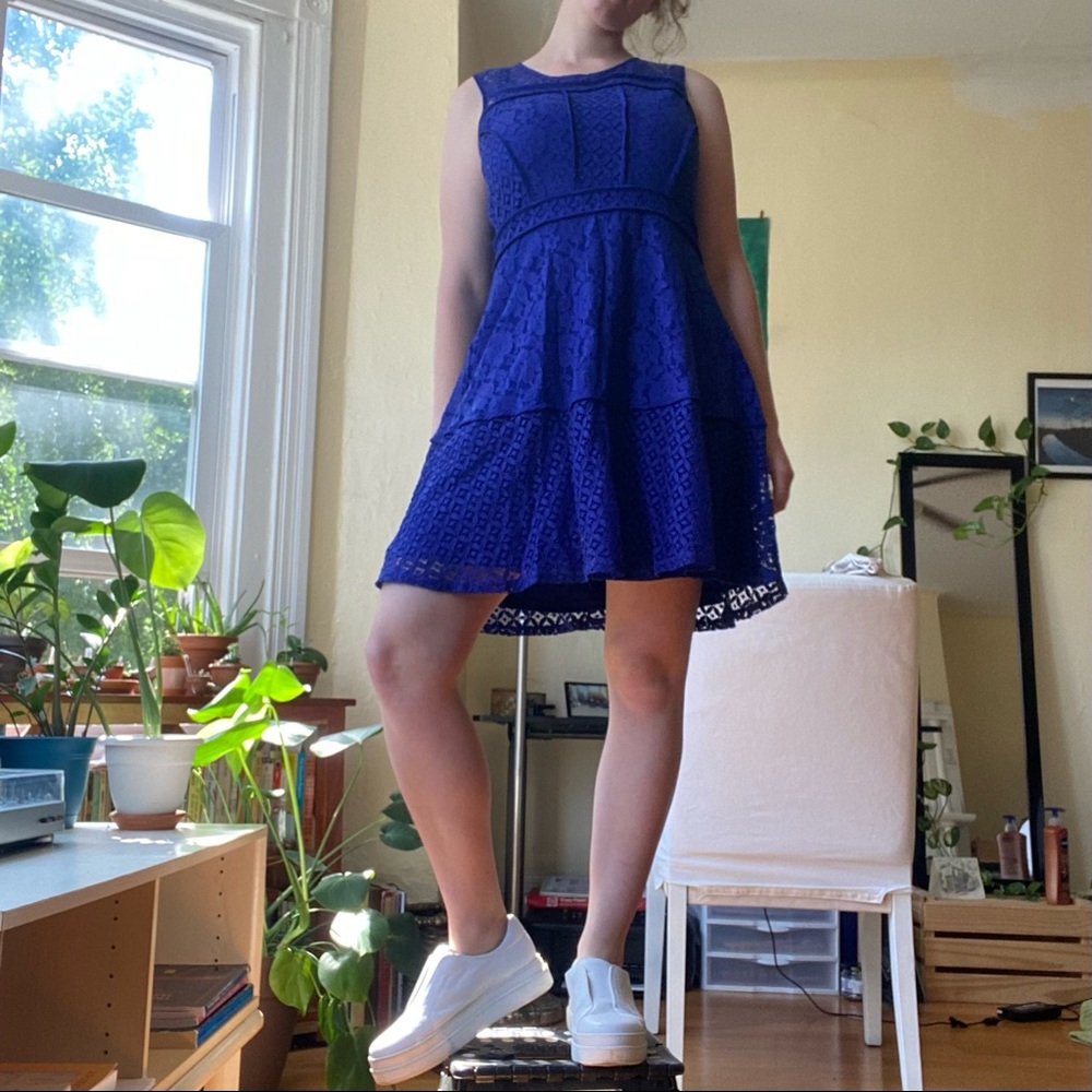 Vibrant Blue Lace Midi Dress
